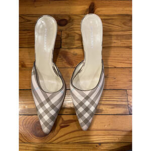 Burberry Plaid Beige/Pink Pointy Heel Slides